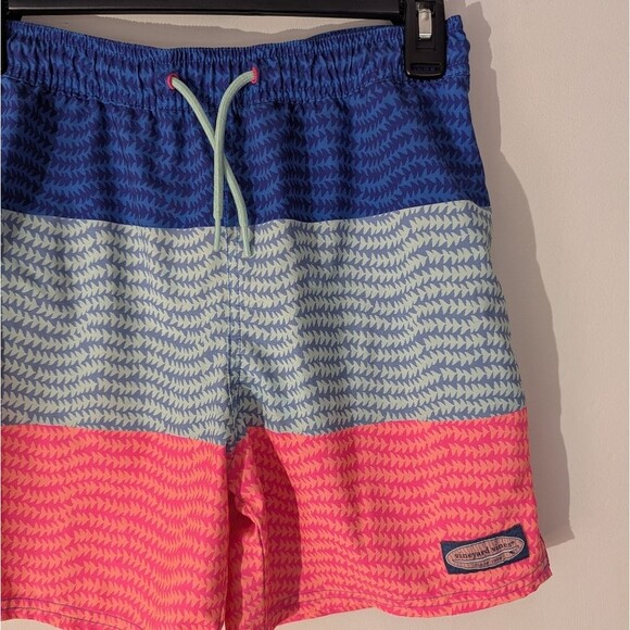 Vineyard Vines Blue, White, and Pink Striped Swim Shorts - Picture 2 of 7